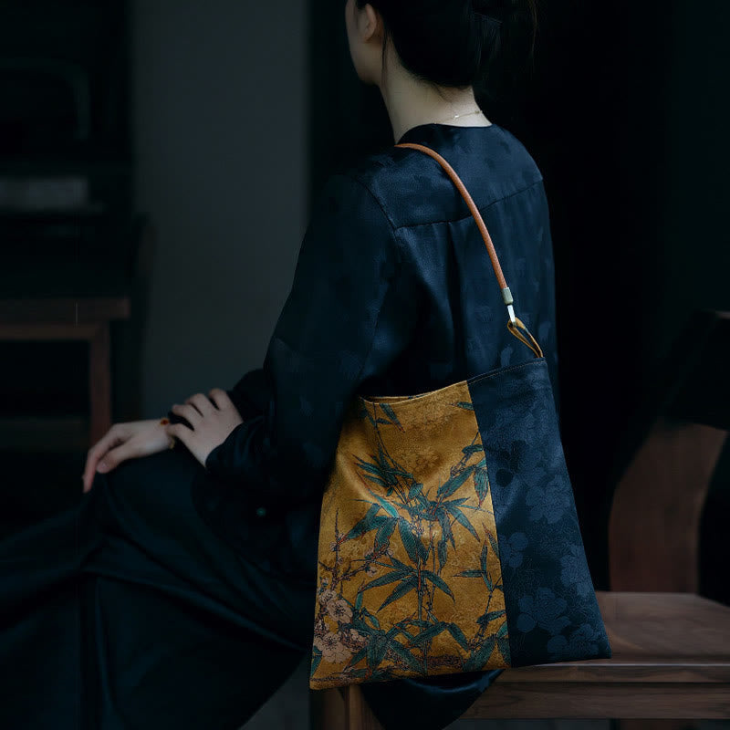 Buddha Stones Bamboo Leaves Flower Butterfly Persimmon Shoulder Bag Handbag Shoulder Bag BS 13
