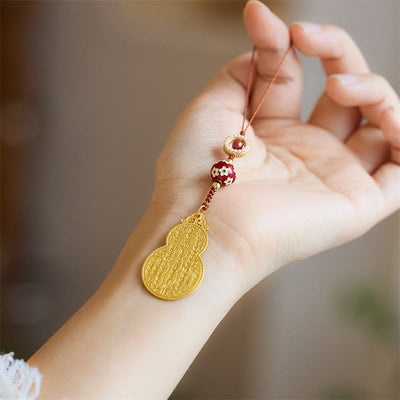 Buddha Stones Wu Lou Gourd Fu Character Tai Sui Amulet Fortune Phone Hanging Decoration Key Chain Hanging Decoration BS 6