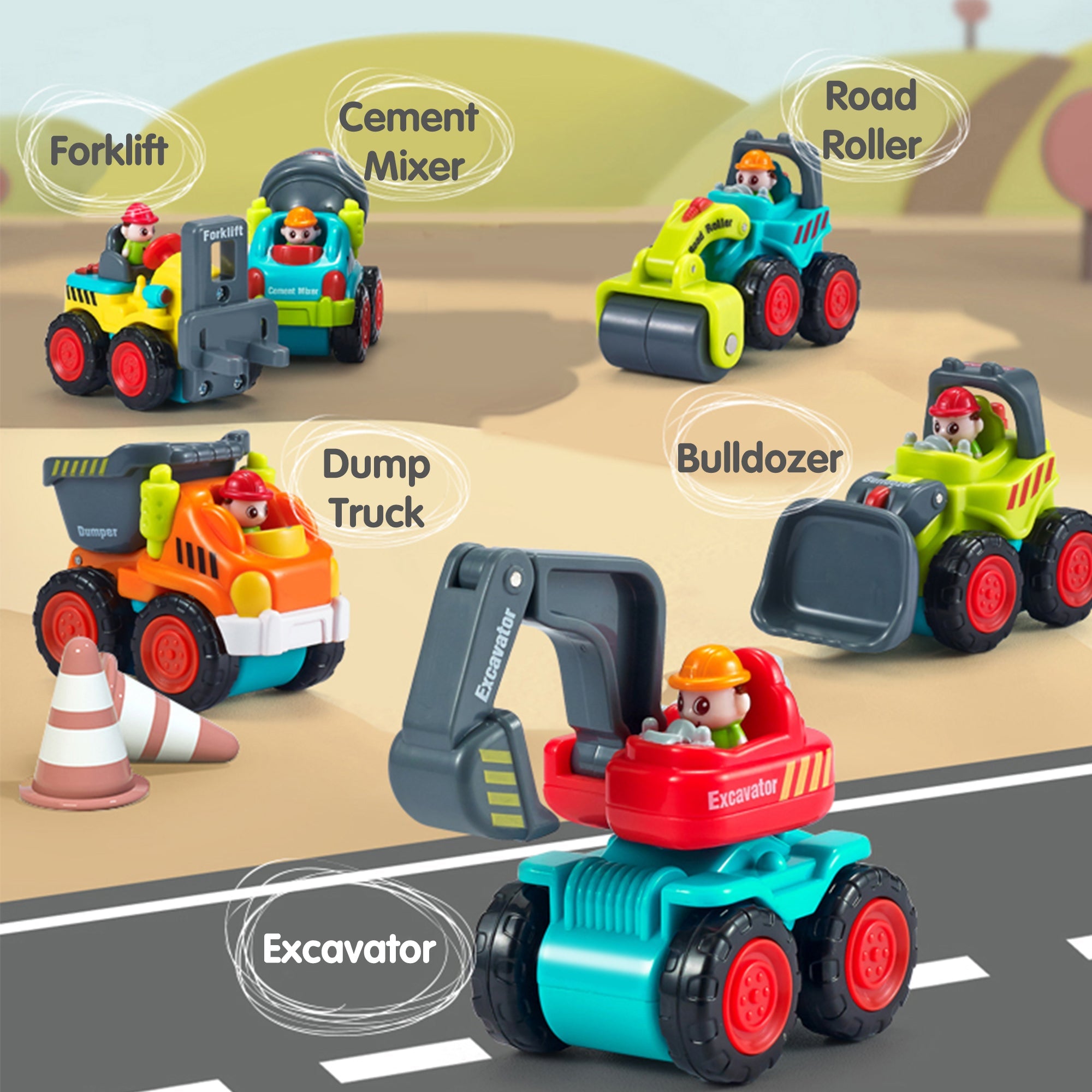 Fidtoy 6PCS Construction Vehicle Toy Set with Playmat for Kids
