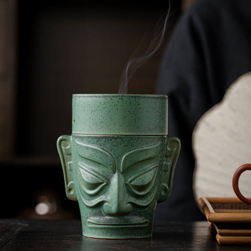 Buddha Stones Bronze Age Relics Sanxingdui Mask Three Star Mound Ceramic Healing Incense Burner Incense Burner BS 8