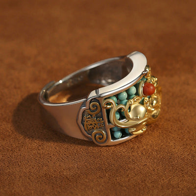 Buddha Stones 925 Sterling Silver Turquoise Red Agate PiXiu Abacus Protection Ring Ring BS 10
