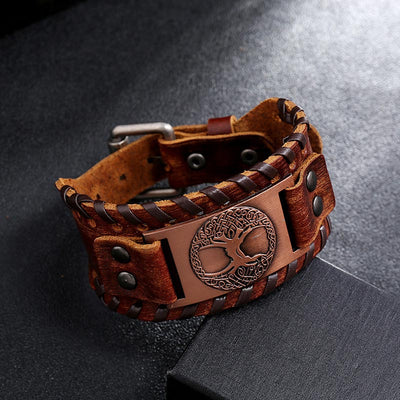 Buddha Stones Lucky Tree Of Life Balance Leather Bracelet Bracelet BS 1