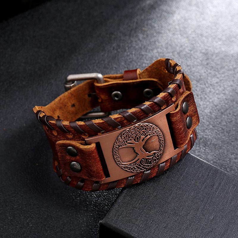 Buddha Stones Lucky Tree Of Life Balance Leather Bracelet Bracelet BS 1
