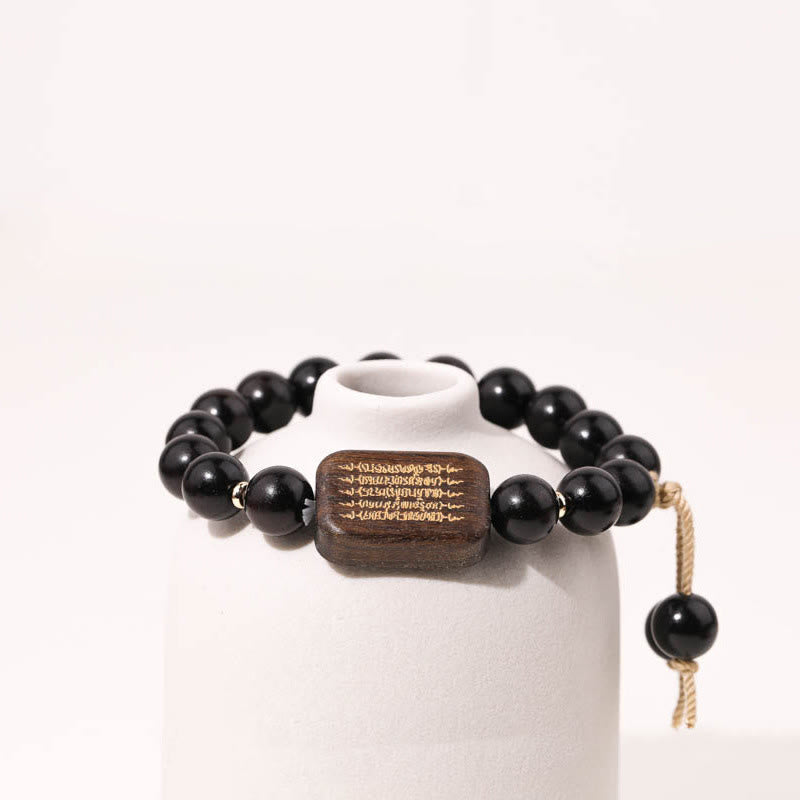 Buddha Stones Ebony Wood Scripture Engraved Peace Bracelet Bracelet BS Ebony Wood(Wrist Circumference 14-17cm)