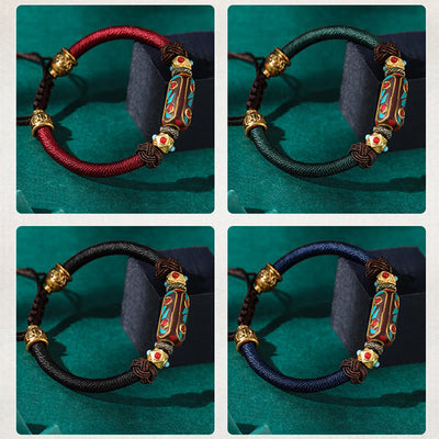 Buddha Stones Handmade Tibetan Turquoise Om Mani Padme Hum Strength Braided Bracelet Bracelet BS 17