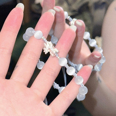 Buddha Stones Natural Black Obsidian Cat's Eye Pink Crystal PiXiu Strength Bracelet Bracelet BS 7