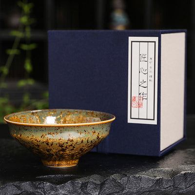 Buddha Stones Colorful Brown Ceramic Teacup Kung Fu Tea Cup Bowl Cup BS 10.5cm*4.5cm*125ml With Gift Box