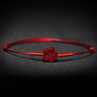 Buddha Stones Handmade Plum Blossom Four Leaf Clover PiXiu Lotus Koi Fish Cinnabar Blessing Braid Bracelet Bracelet BS 5