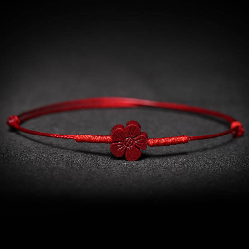 Buddha Stones Handmade Plum Blossom Four Leaf Clover PiXiu Lotus Koi Fish Cinnabar Blessing Braid Bracelet Bracelet BS 5