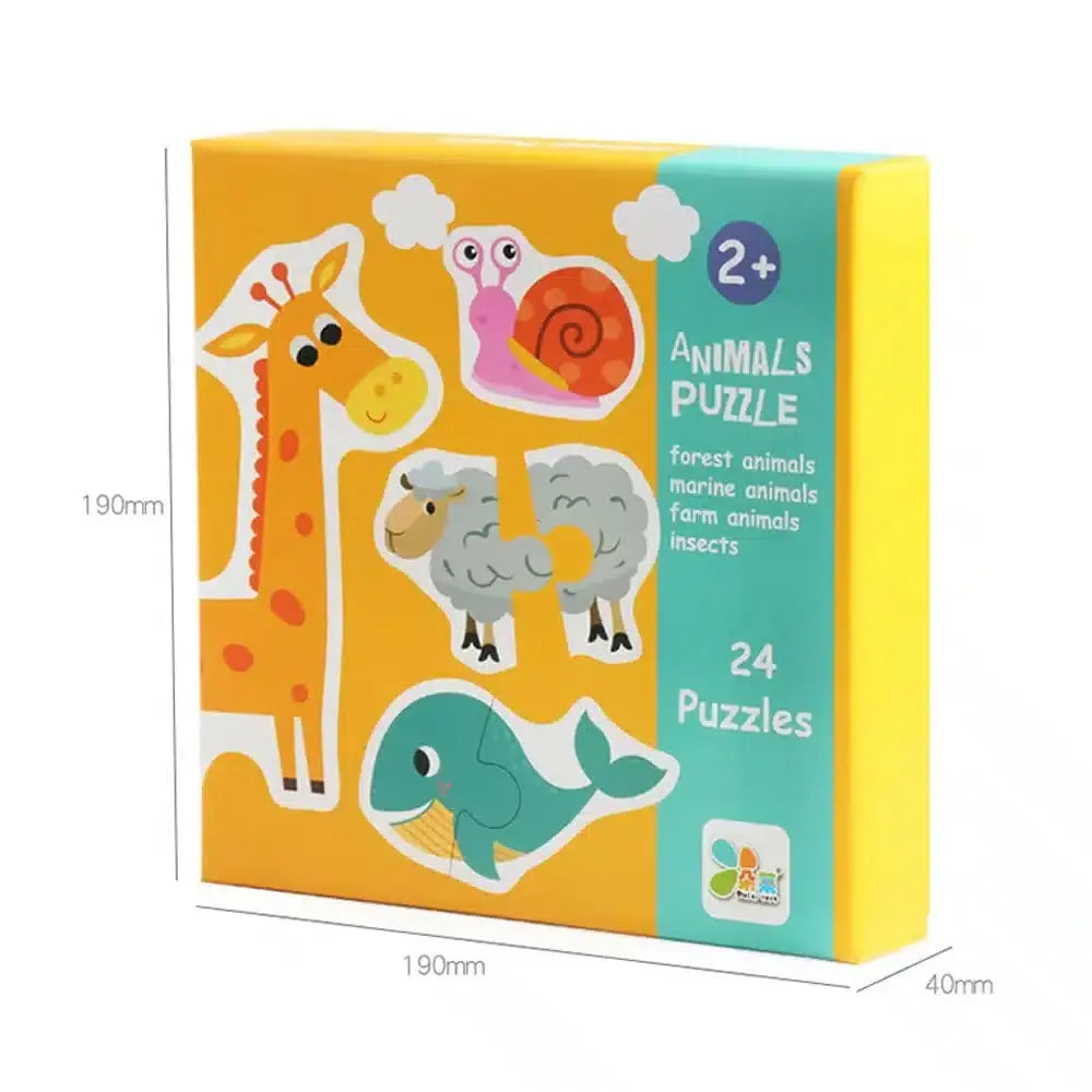 Fidtoy Themed Box of 23 Puzzles – Beginner Matching Jigsaw Puzzle Set for Kids, Animals, Vehicles, Fruits & Vegetables