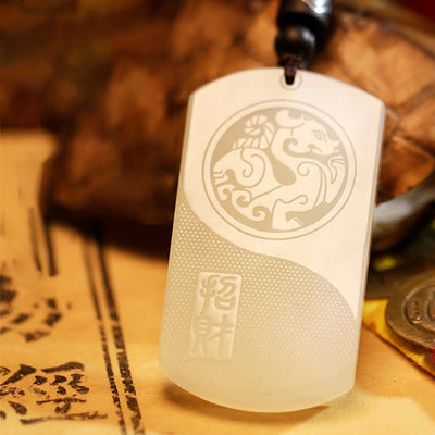 Buddha Stones White Jade PiXiu Yin Yang Luck Protection Necklace Pendant Necklaces & Pendants BS 1