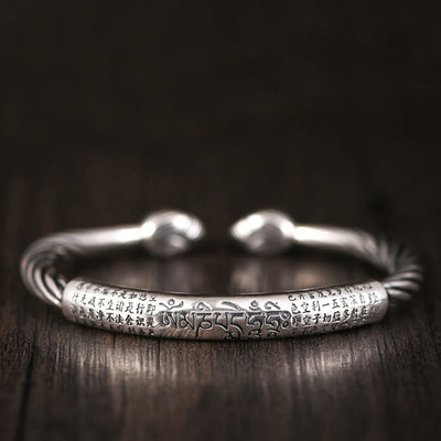 Buddha Stones Tibetan Om Mani Padme Hum Heart Sutra Purity Cuff Bracelet Bracelet Bangle BS 6
