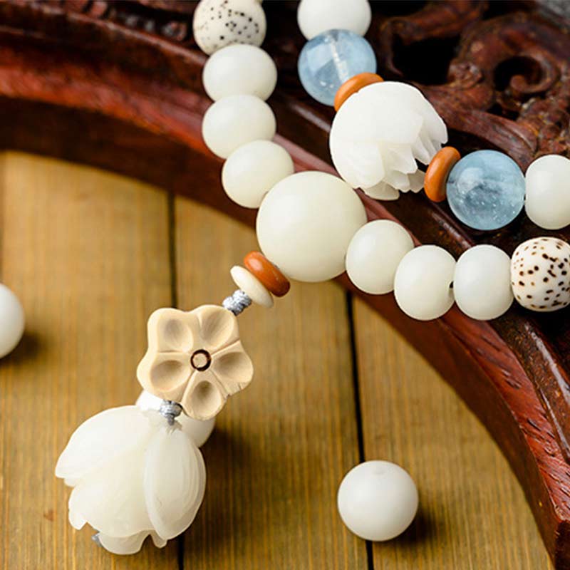 Bracelet de bénédiction lotus Bodhi en jade blanc tibétain Foviel