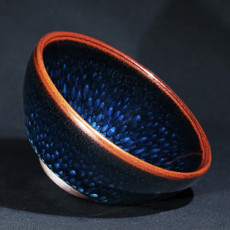 Buddha Stones Handmade Blue Francolinus Spot Chinese Jianzhan Ceramic Teacup Kung Fu Tea Cup Bowl Jian Zhan Tea Cup BS 1