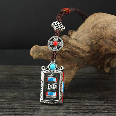 Buddha Stones Six True Words Prayer Wheel Rotation Knot Blessing Keychain Decoration Decorations BS 9