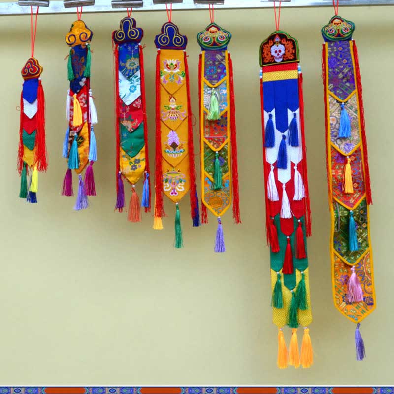 Buddha Stones Lotus Flower Eight Auspicious Symbols Meditation Enlightenment Colorful Tassels Wall Art Wall Art BS main