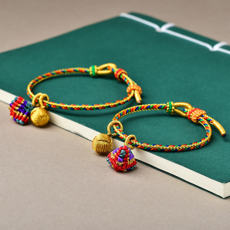 Buddha Stones Colorful Rope Luck Handmade Zongzi Golden Ball Charm Bracelet Bracelet BS 21