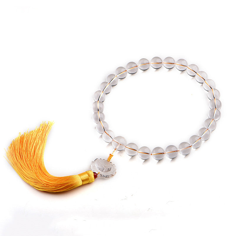 Buddha Stones Natural White Crystal Lotus Wrist Mala Meditation Tassels Pocket Mala Car Decoration Wrist Mala&Decorations BS 7