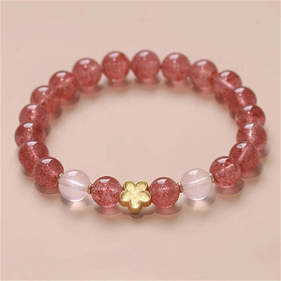 Buddha Stones Natural Strawberry Quartz Peach Blossom PiXiu Attract Fortune Healing Bracelet Bracelet BS Strawberry Quartz Peach Blossom(Wrist Circumference 14-16cm)