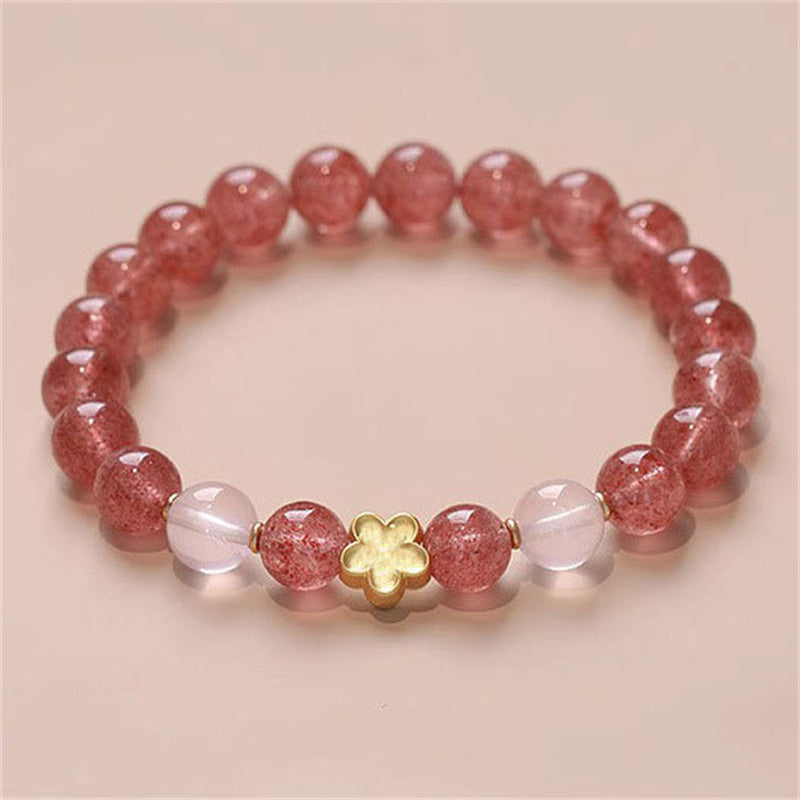 Buddha Stones Natural Strawberry Quartz Peach Blossom PiXiu Attract Fortune Healing Bracelet Bracelet BS Strawberry Quartz Peach Blossom(Wrist Circumference 14-16cm)