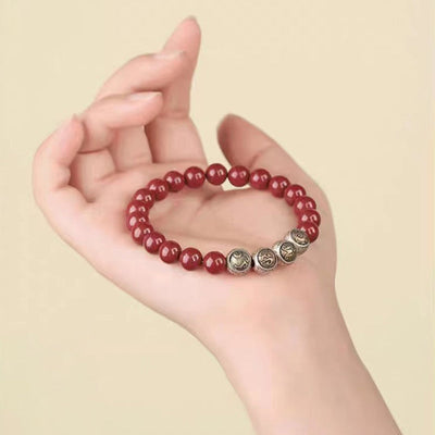 Buddha Stones 925 Sterling Silver Natural Cinnabar Four Beasts Blessing Bracelet Bracelet BS 18