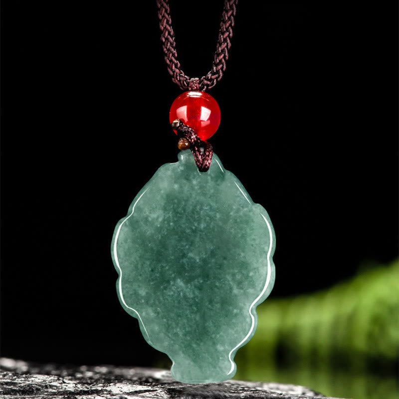 Foviel Natural Green Jade Nine Tailed Fox Luck Necklace Pendant