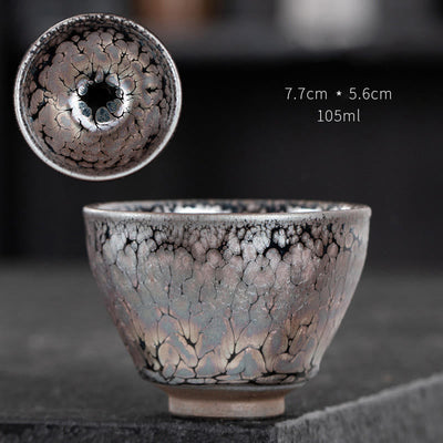 Buddha Stones Handmade Cherry Blossoms Sakura Design Chinese Jianzhan Ceramic Teacup Kung Fu Tea Cup Jian Zhan Tea Cup BS 7.7cm*5.6cm*105ml