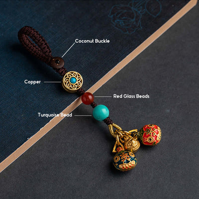 Buddha Stones Gold Swallowing Beast Family Luck Car Key Chain Phone Hanging Decoration Hanging Decoration BS 5