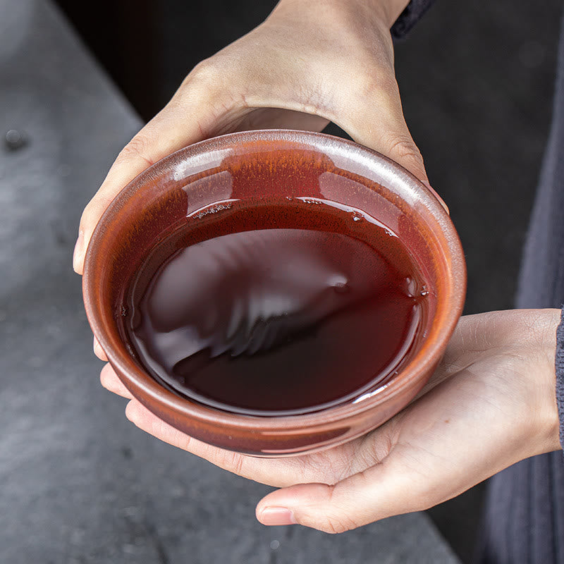 Buddha Stones Vintage Red Brown Chinese Jianzhan Porcelain Teacup Kung Fu Tea Cup Jian Zhan Tea Cup BS 5