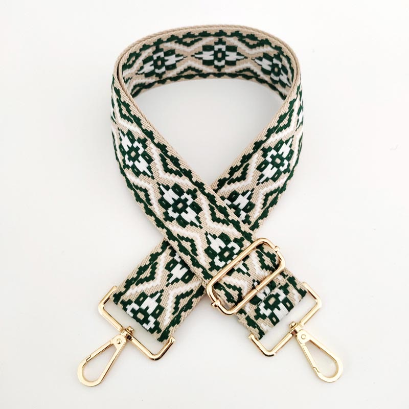 Buddha Stones Multicolor Embroidered Shoulder Bag Straps Bag Straps BS White Dark Green Beige