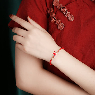 Buddha Stones 925 Sterling Silver Chinese Zodiac Luck Faith Discolor Red String Bracelet Bracelet BS 3