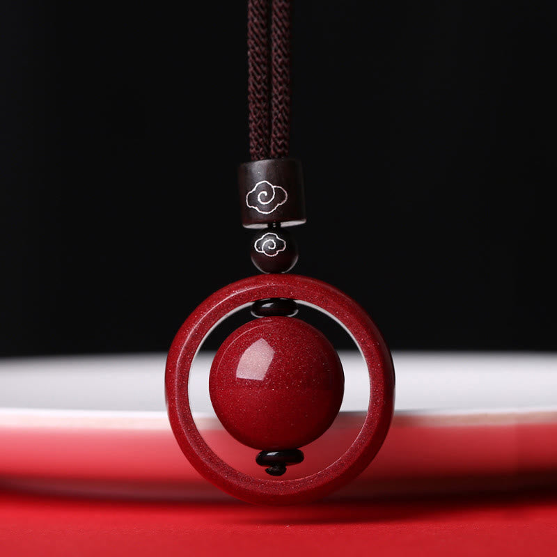 Buddha Stones Cinnabar Om Mani Padme Hum PiXiu Blessing Lucky Bead Necklace Pendant Necklaces & Pendants BS Auspicious Clouds Brown Rope