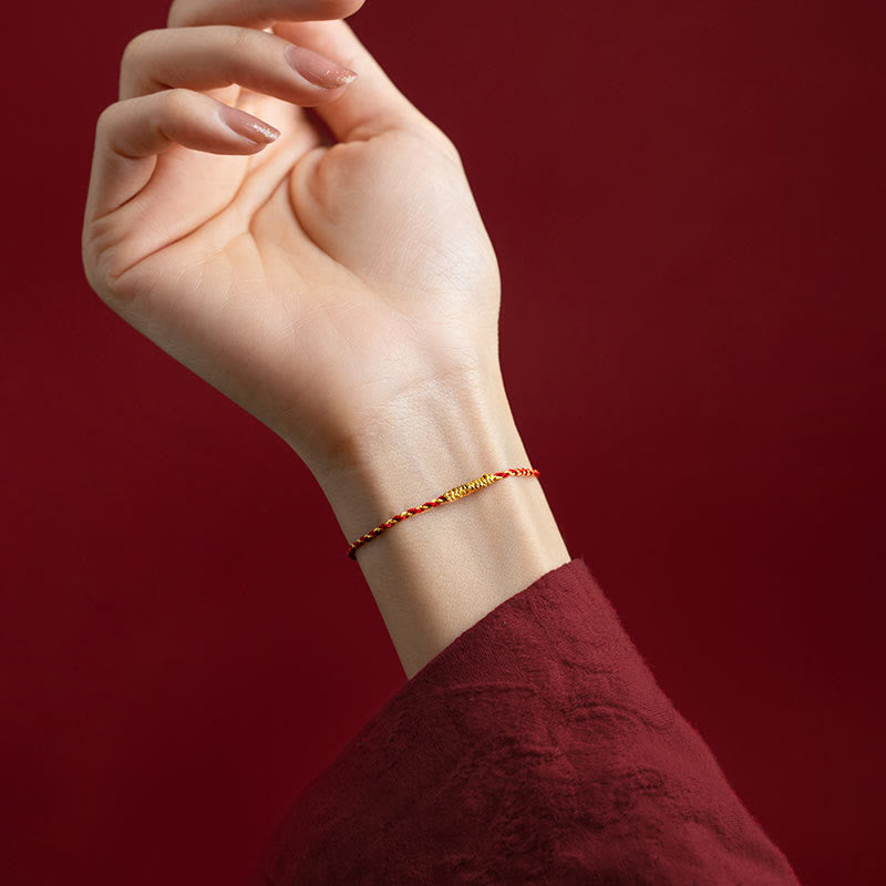 Buddha Stones 14K Gold Plated Handmade Red Gold Rope King Kong Knot Braided Luck Bracelet Bracelet BS 5