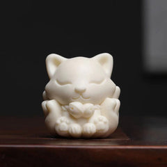 Buddha Stones Mini Nine-Tailed Fox Ivory Fruit Sandalwood Green Sandalwood Blessing Decoration Decorations BS Ivory Fruit(Protection♥Support)
