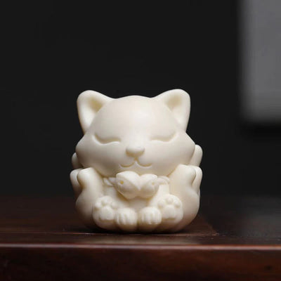 Buddha Stones Mini Nine-Tailed Fox Ivory Fruit Sandalwood Green Sandalwood Blessing Decoration Decorations BS Ivory Fruit(Protection♥Support)
