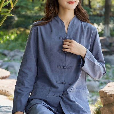 Ensemble de vêtements pour femme Foviel en coton et lin pour la pratique spirituelle, le zen, le yoga, la méditation et la prière
