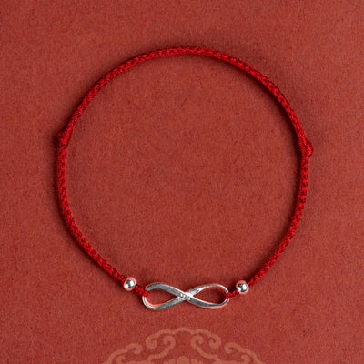 Buddhastoneshop 925 Sterling Silver Endless Knot Protection Luck Red String Bracelet Anklet