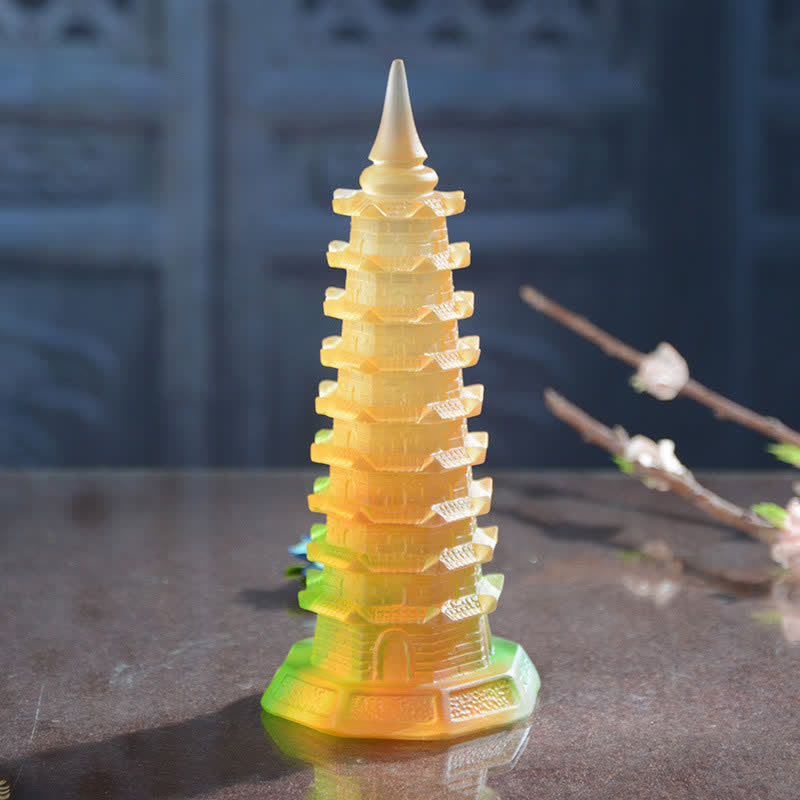 Buddha Stones Feng Shui Wenchang Tower Handmade Liuli Crystal Pagoda Art Piece Luck Home Office Decoration Decorations BS 8