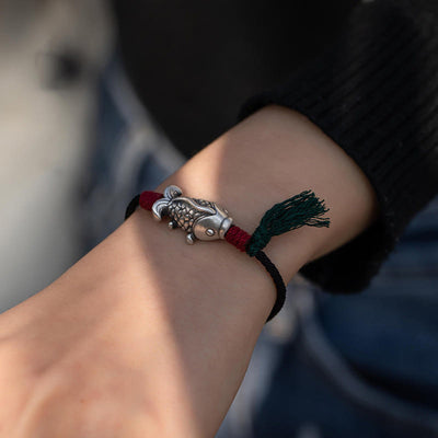 Buddha Stones 925 Sterling Silver Luck Koi Fish Braided Bracelet Bracelet BS 3