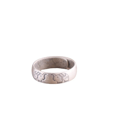 Foviel 999 Sterling Silver Lotus Elephant Six True Words Blessing Ring