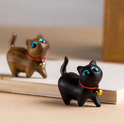 Foviel Green Sandalwood Small Leaf Red Sandalwood Cute Cat Animals Soothing Peace Decoration