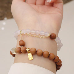 Buddha Stones Sandalwood Cat's Eye Fu Character Charm Protection Bracelet Bracelet BS main