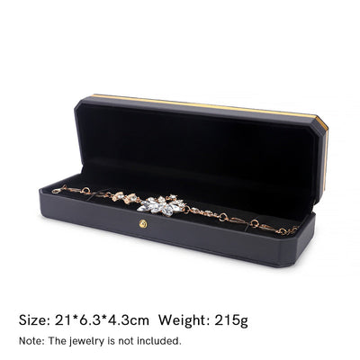 Buddha Stones Jewelry Storage Box PU Leather Gift Box - Black - Chain Box (21*6.3*4.3cm) - image 17