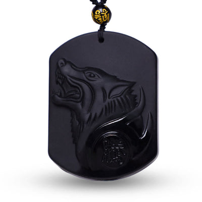 Collier pendentif loup en obsidienne noire Foviel pour la purification
