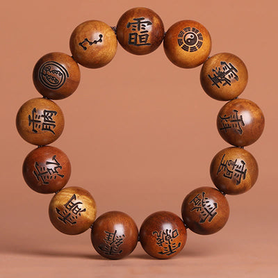 Buddha Stones Lightning Struck Jujube Wood Yin Yang Bagua Taoist Taboo Characters Engraved Protection Bracelet Bracelet BS 18mm(Wrist Circumference 18-20cm)