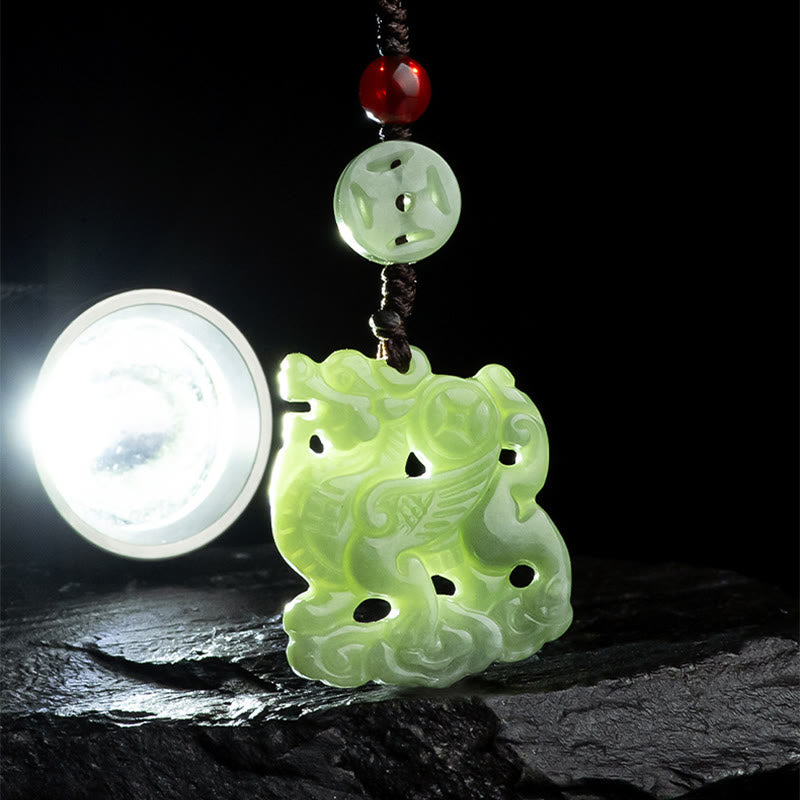 Buddha Stones Natural Jade Kirin Prosperity Phone Hanging Decoration Hanging Decoration BS 9