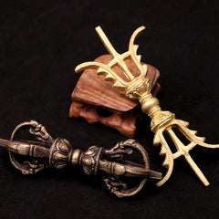 Buddha Stones Handmade Nepal Five Prong Three Prong Vajra Dorje Strength Copper Decoration Dorje BS main