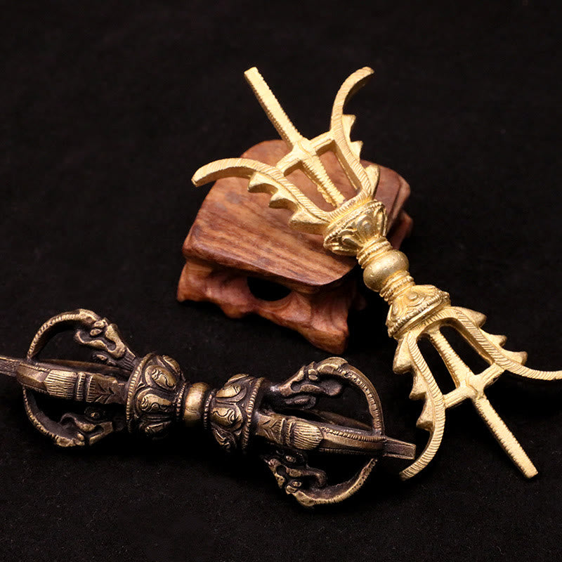 Buddha Stones Handmade Nepal Five Prong Three Prong Vajra Dorje Strength Copper Decoration Dorje BS main