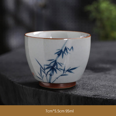 Buddha Stones Lotus Flower Leaf Bamboo Ceramic Teacup Kung Fu Tea Cups Cup BS Bamboo 7cm*5.5cm*95ml