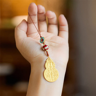 Buddha Stones Wu Lou Gourd Fu Character Tai Sui Amulet Fortune Phone Hanging Decoration Key Chain Hanging Decoration BS 3
